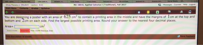 Question: (Student -section: 910) MA 16010, Applied Calculus I (Treditional), Fall 201 2 Messages Courses H...