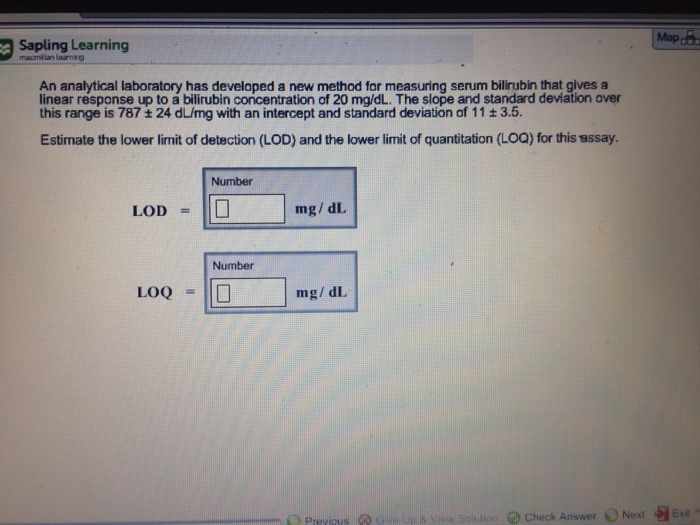Question: Sapling Learning macmilan learnirg An analytical laboratory has developed a new method for measur...