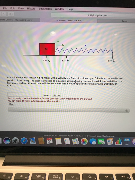 Question: File Edit View History Bookmarks Window Help flipitphysics.com board Content-Blackboard Learn Hom...