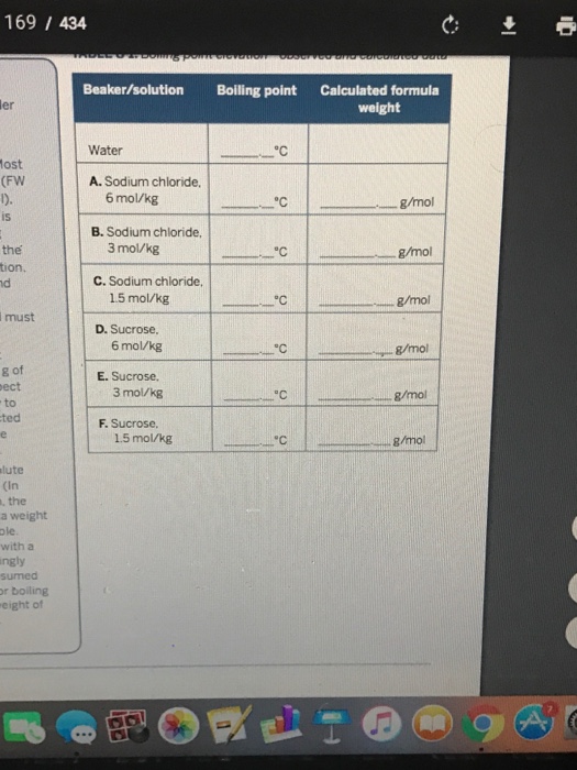 Solved 169 434 Beaker/solution Boiling Point Calculated F...