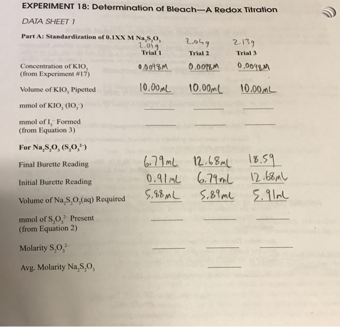 Solved EXPERIMENT 18 Determination Of BleachA Redox Tit...