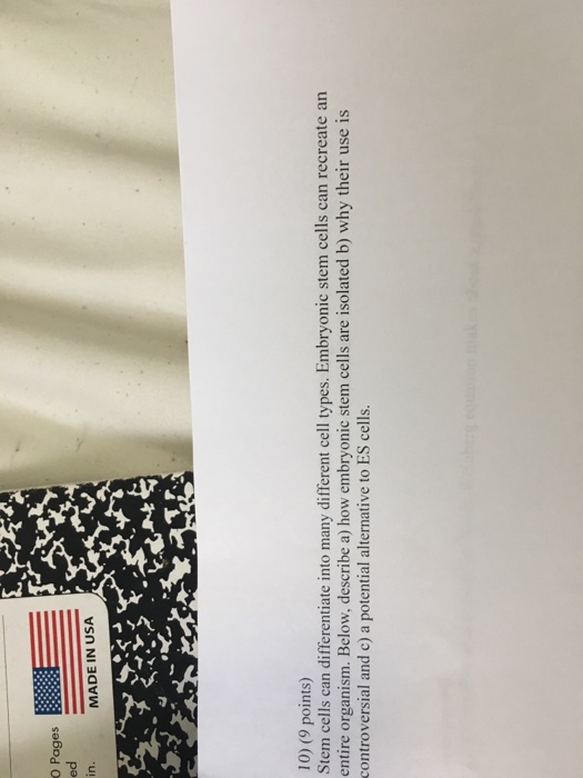 Question: Pages ed MADE IN USA 10) (9 points) Stem cells can differentiate into many different cell types. ...