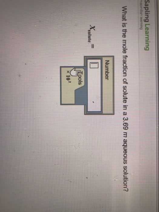 Question: What is the mole fraction of solute in a 3.69m aqsolution?