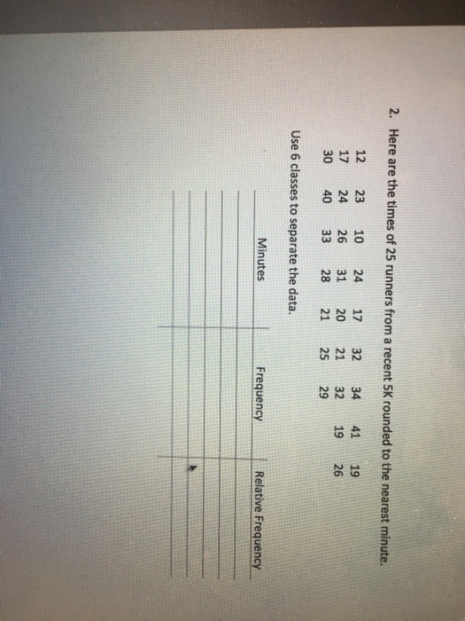 Question: Directions: Use the information from each problem to create a frequency distribution, a relative ...