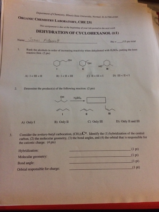 Dehydration of cyclohexanol results and discussion picture