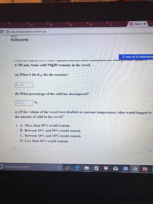 Question: M Chapte ezto.mheducation.com/hm.tpx value 10.00 points 2 out of 4 attemp Be sure to answer all p...