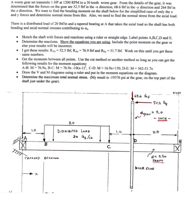 Solved A Worm Gear Set Transmits 1 HP At 1200 RPM To A 30...