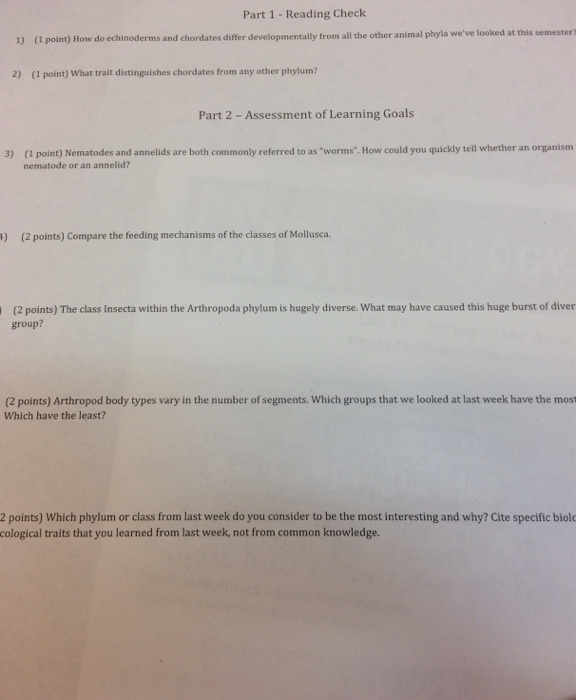 Question: How do echinoderms and chordates differ developmentally from all the other annual phyla we've loo...