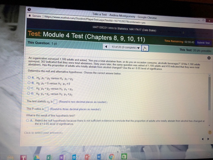 Question: Take a Test -Andrea Montgomery- Google Chrome Secure | https//www.mathoxd.com/Student/Player Test...