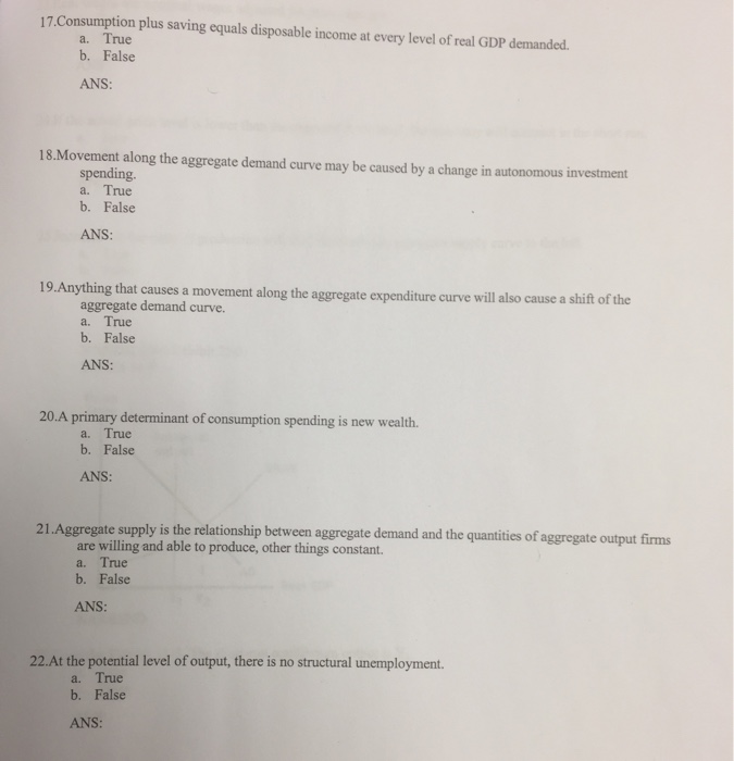 Solved Consumption Plus Saving Equals Disposable A...