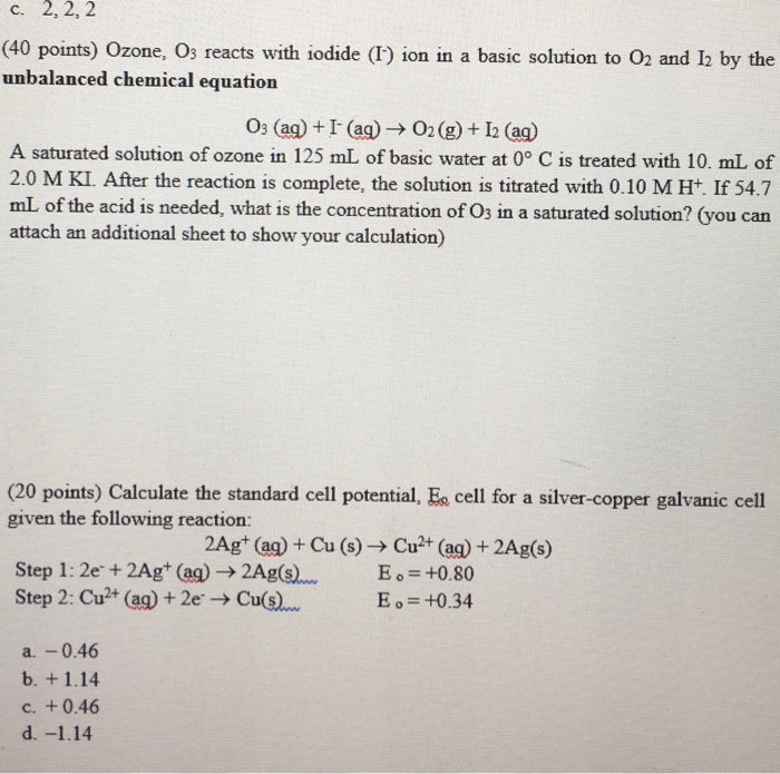 Worksheets 1000 Unbalanced Chemical Equation chemistry archive march 06 2017 chegg com c 2 40 points ozone os reacts with