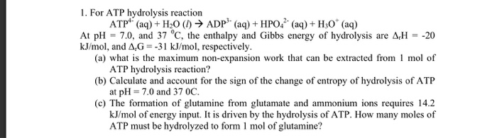 Question: For ATP hydrolysis reaction  ATP^4- (aq) + H_2O (l) rightarrow ADP^3- (aq) + HPO_4^2- (aq) + H_3O...