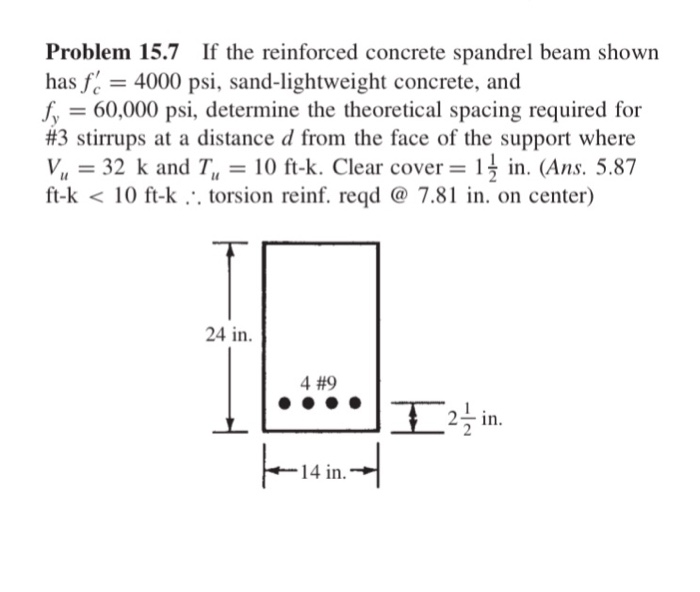 Solved If The Reinforced Concrete Spandrel Beam Shown Has Chegg