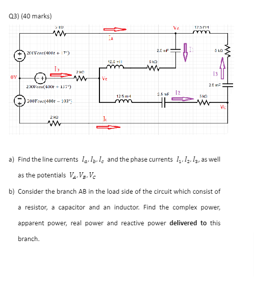 Solved Q Marks A Find The Line Currents Ia Ib Ic And Chegg