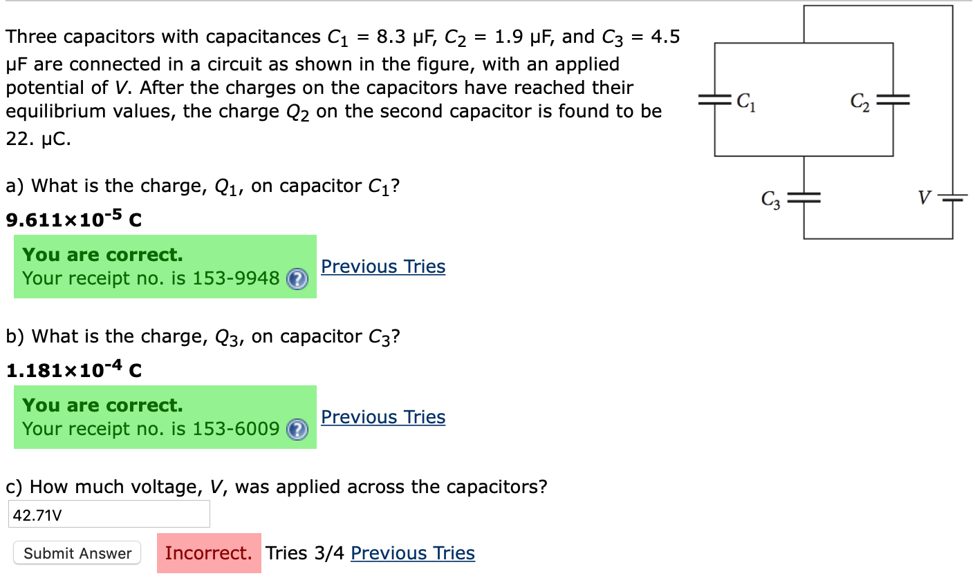 Solved Three Capacitors With Capacitances C F C F Chegg