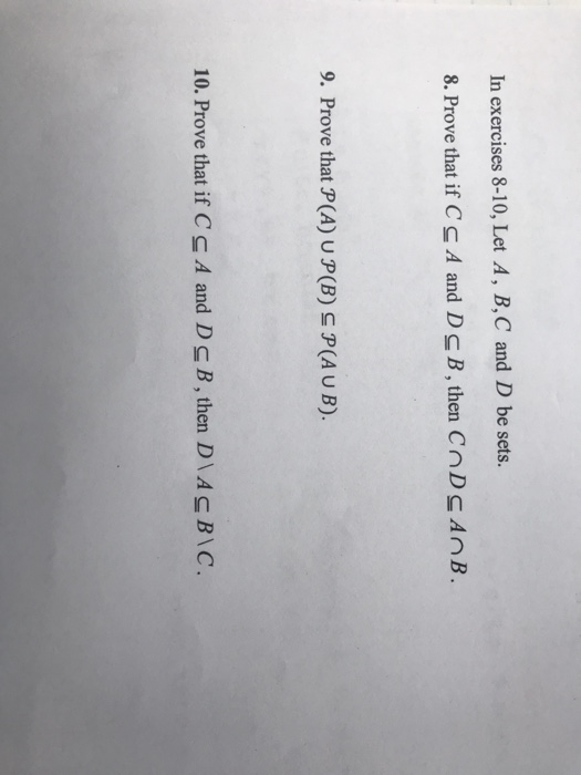 Solved In Exercises Let A B C And D Be Sets Prove Chegg