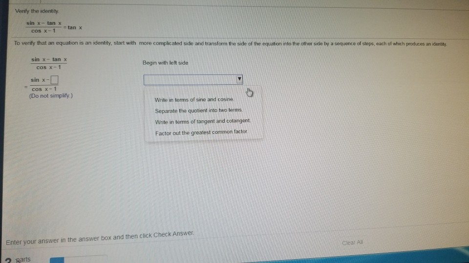 Solved Verify The Identity Sin X Tan X Tany COS To Verify Chegg