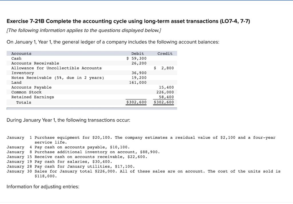 Solved Exercise B Complete The Accounting Cycle Using Chegg