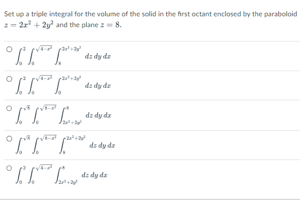 Solved Set Up A Triple Integral For The Volume Of The Solid Chegg