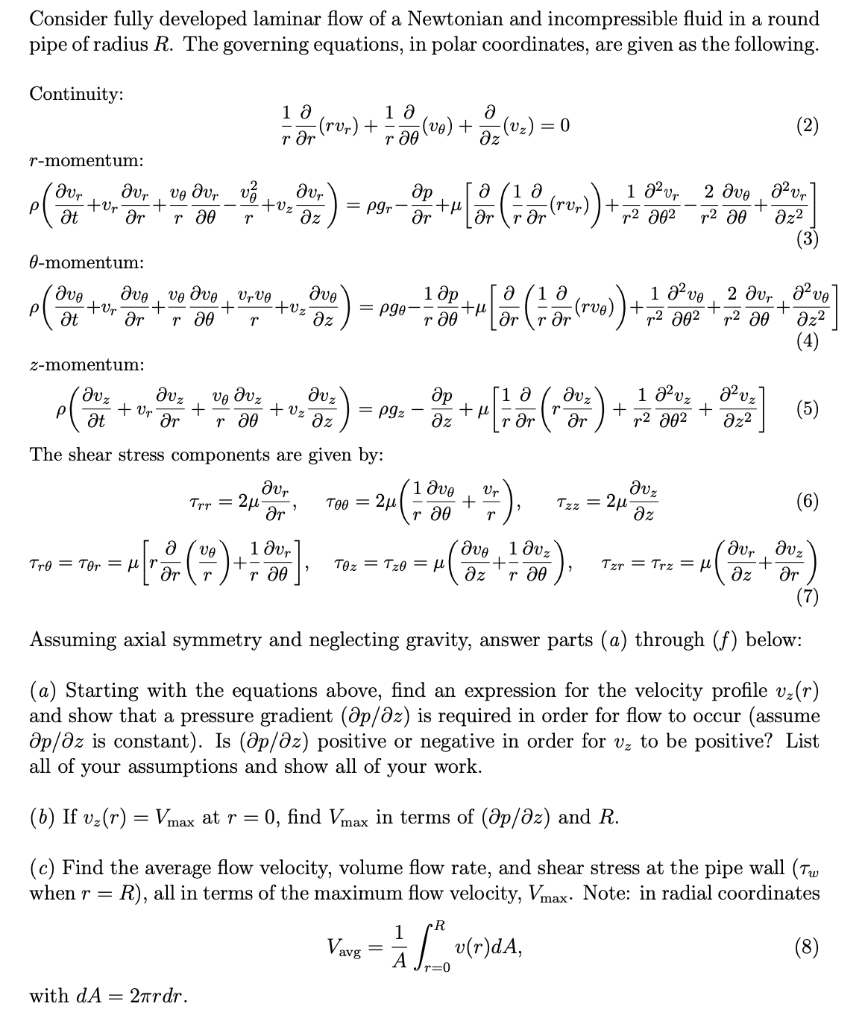 Solved Consider Fully Developed Laminar Flow Of A Newtonian Chegg