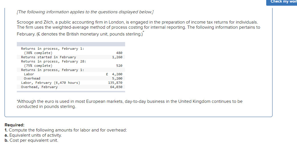 Solved Check My Worl The Following Information Applies To Chegg