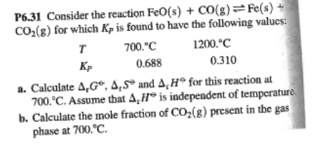 Solved P6 31 Consider The Reaction FeO S CO G Fe S CO2 Chegg