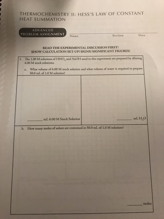 Solved Thermochemistry Ii Hess S Law Of Constant Heat Chegg