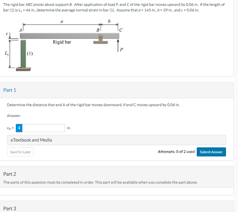 Solved The Rigid Bar ABC Pivots About Support B After Chegg