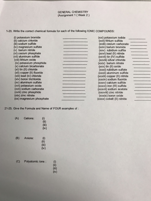 Solved Write The Correct Chemical Formula For Each Of The...