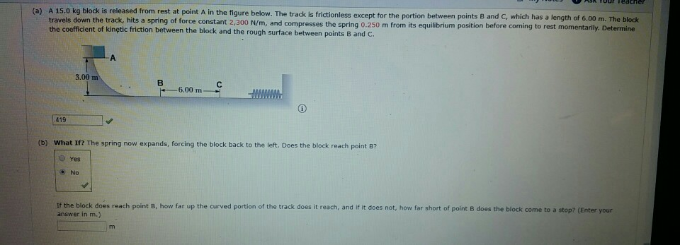 Solved A A Kg Block Is Released From Rest At Point A Chegg