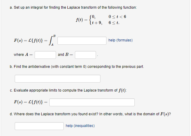 Solved A Set Up An Integral For Finding The Laplace Chegg