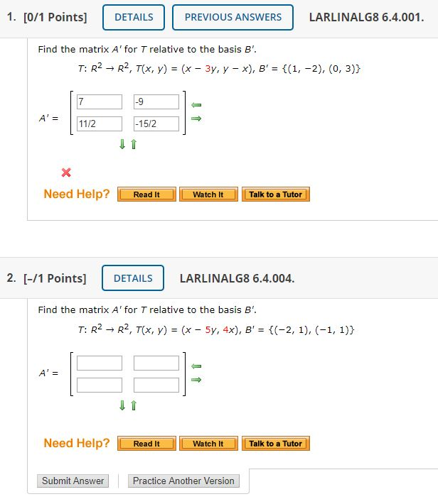 Solved Points Details Previous Answers Larlinalg Chegg