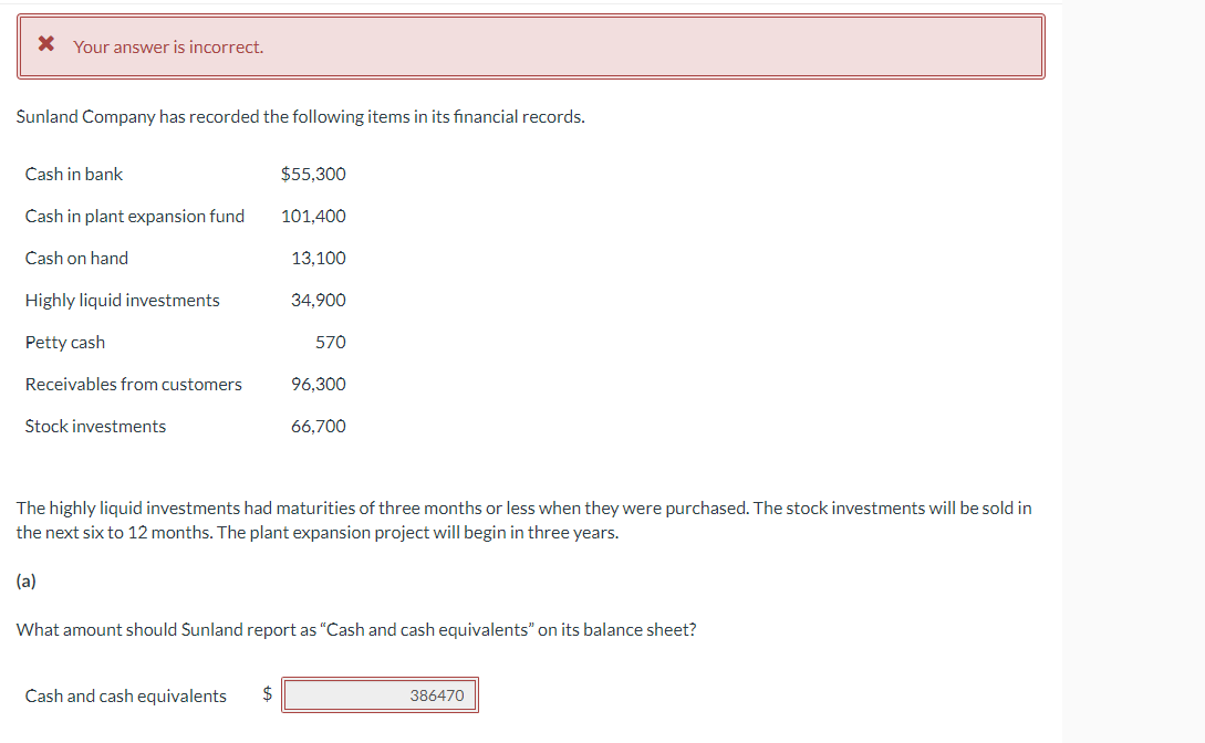 Solved X Your Answer Is Incorrect Sunland Company Has Chegg