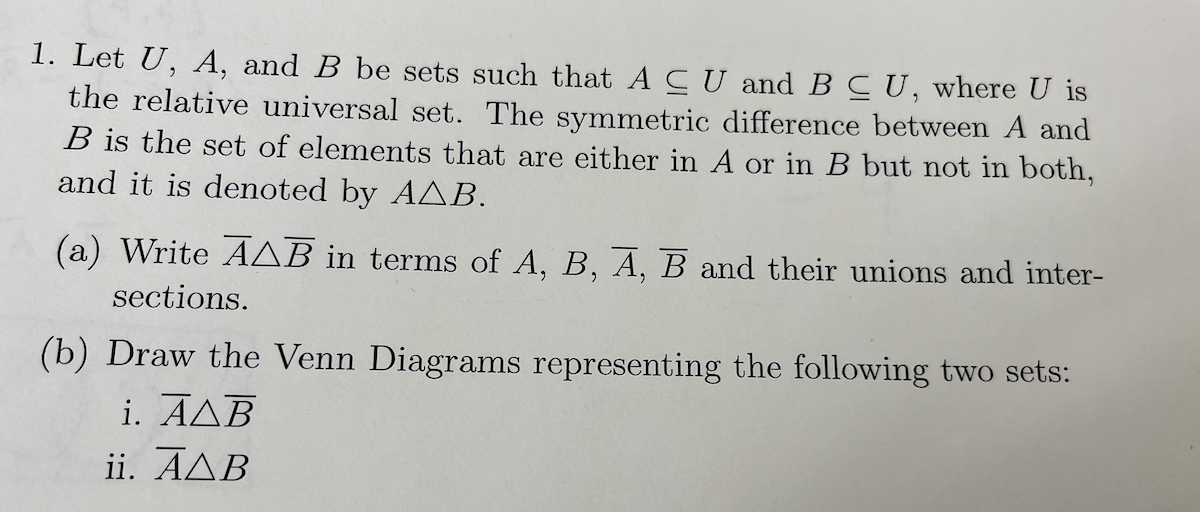 Solved 1 Let U A And B Be Sets Such That AU And BU Chegg