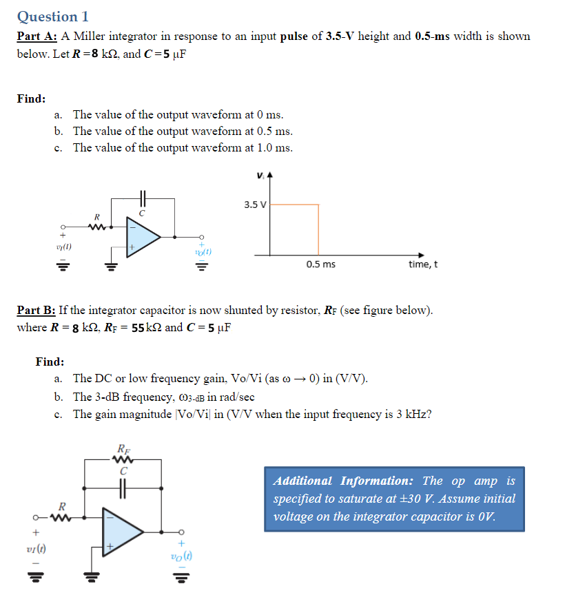 Solved Part A A Miller Integrator In Response To An Input Chegg