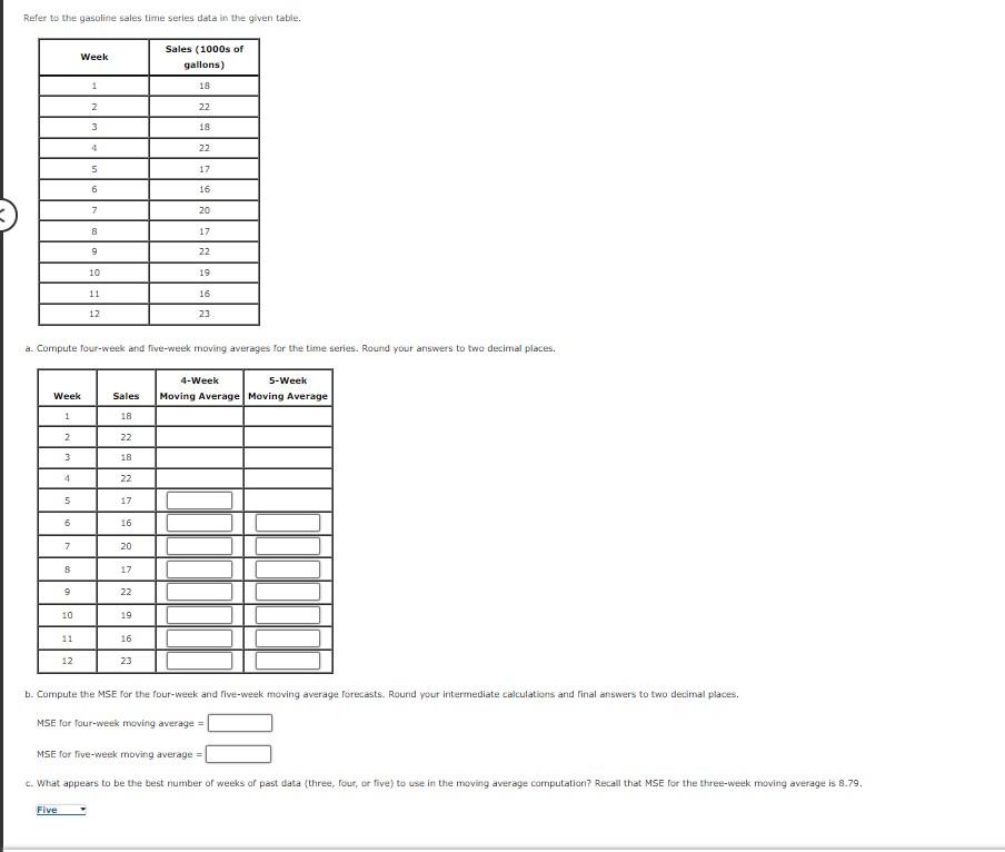 Solved Refer To The Gasoline Sales Time Series Data In The Chegg