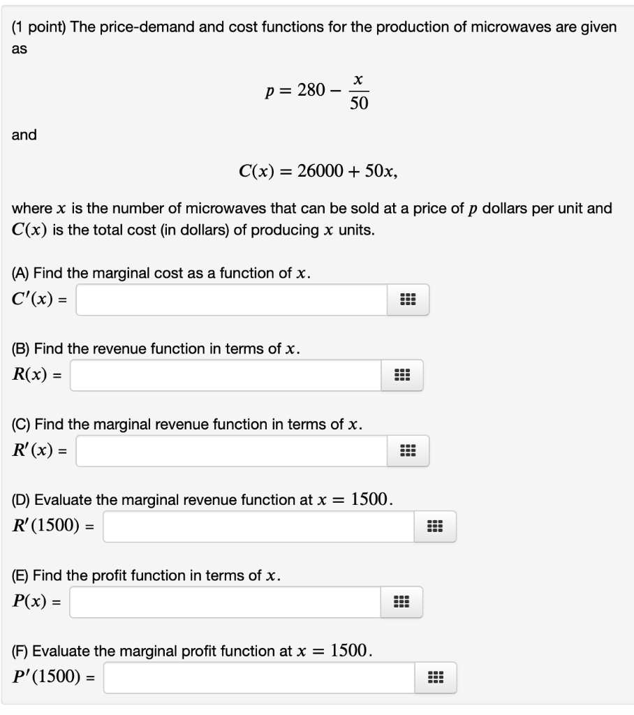 Solved Point The Price Demand And Cost Functions For The Chegg