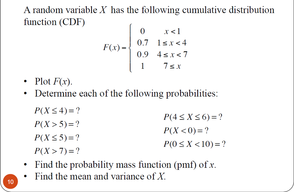 Solved A Random Variable X Has The Following Cumulative Chegg