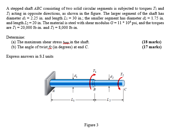 Solved A Stepped Shaft ABC Consisting Of Two Solid Circular Chegg