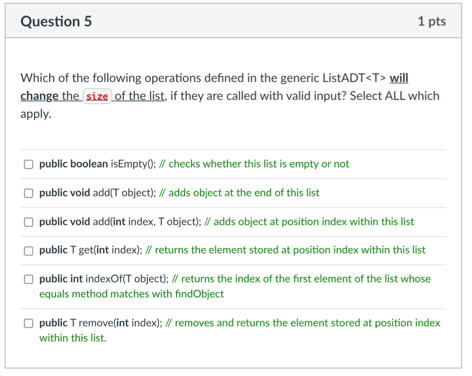 Solved Question Pts Which Of The Following Operations Chegg