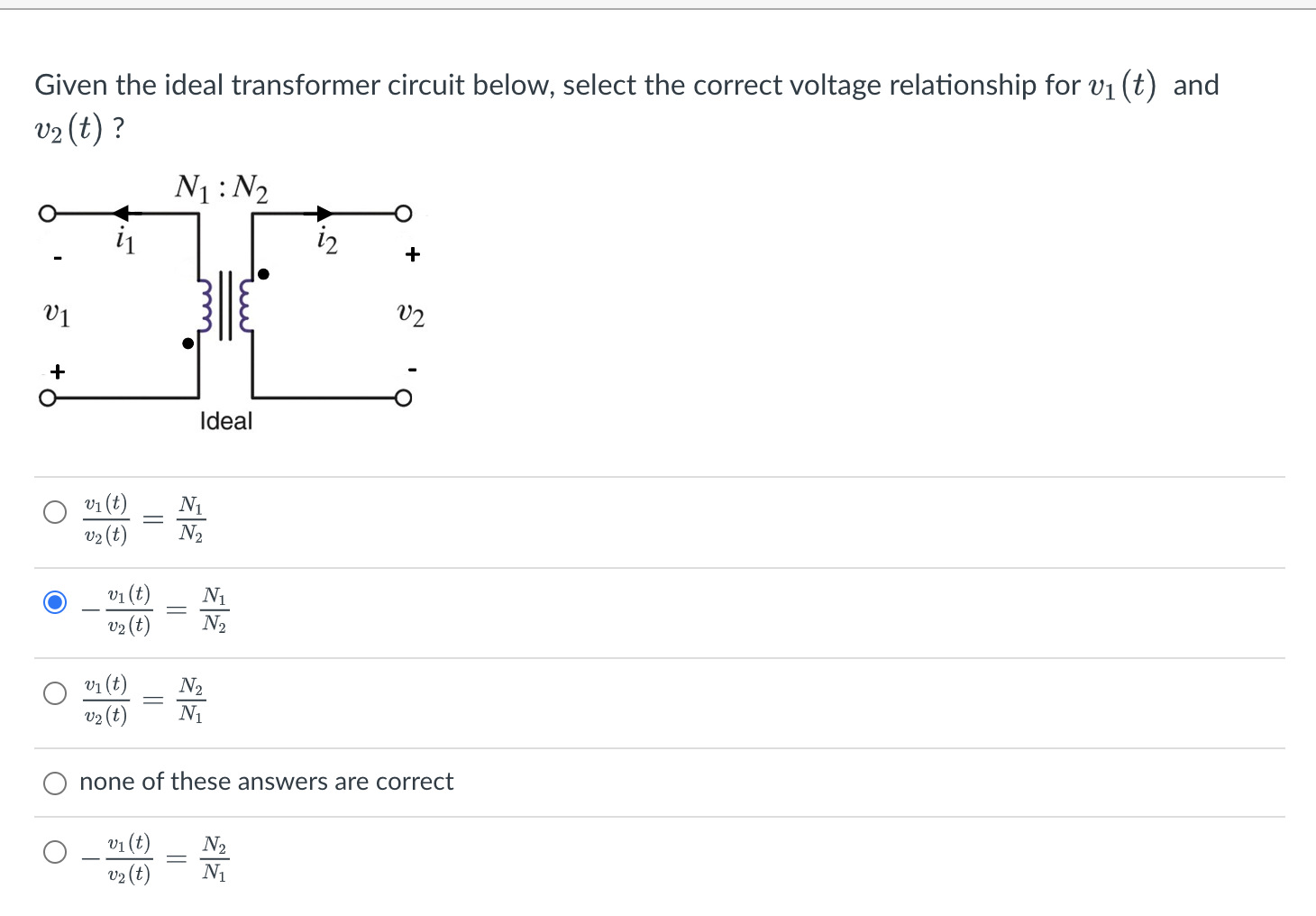 Solved Given The Ideal Transformer Circuit Below Select The Chegg