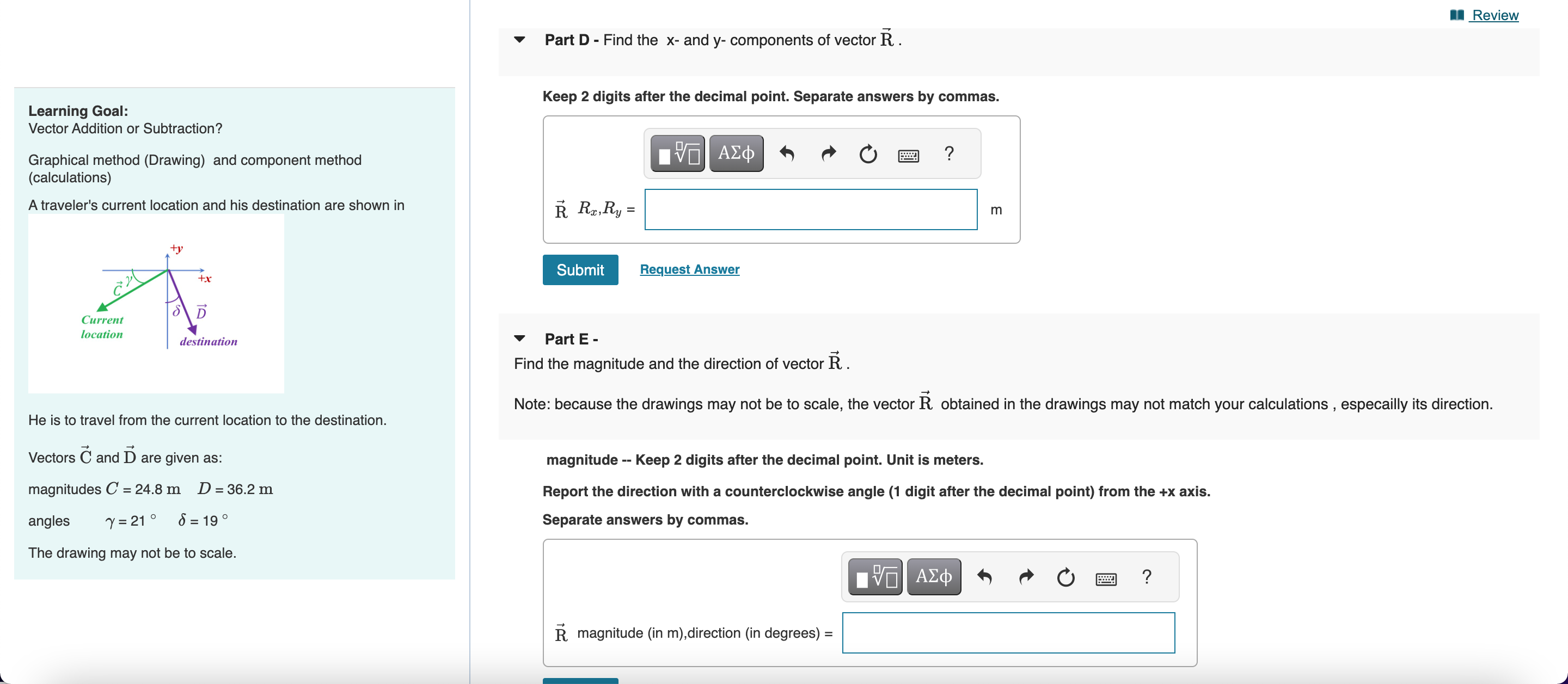 Solved Learning Goal Vector Addition Or Subtraction Chegg