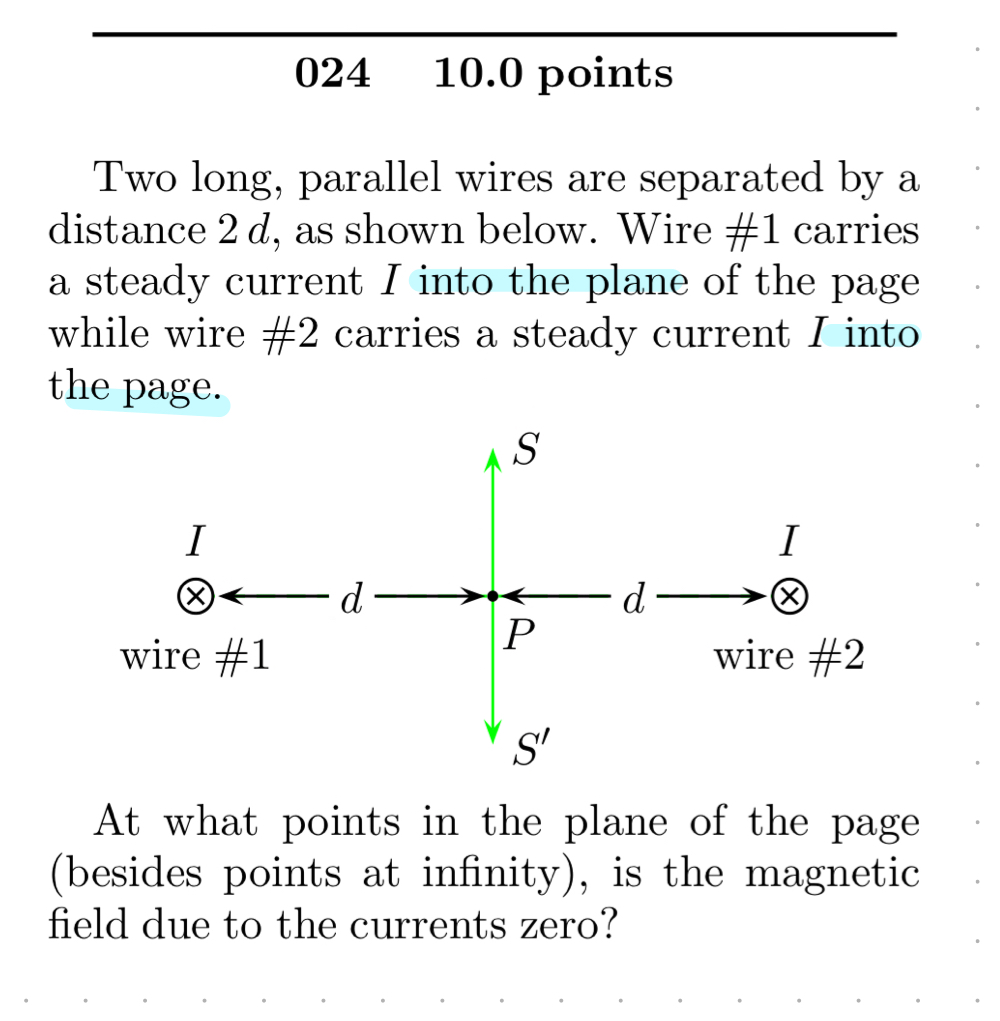 Solved 024 10 0 Points Two Long Parallel Wires Are Chegg