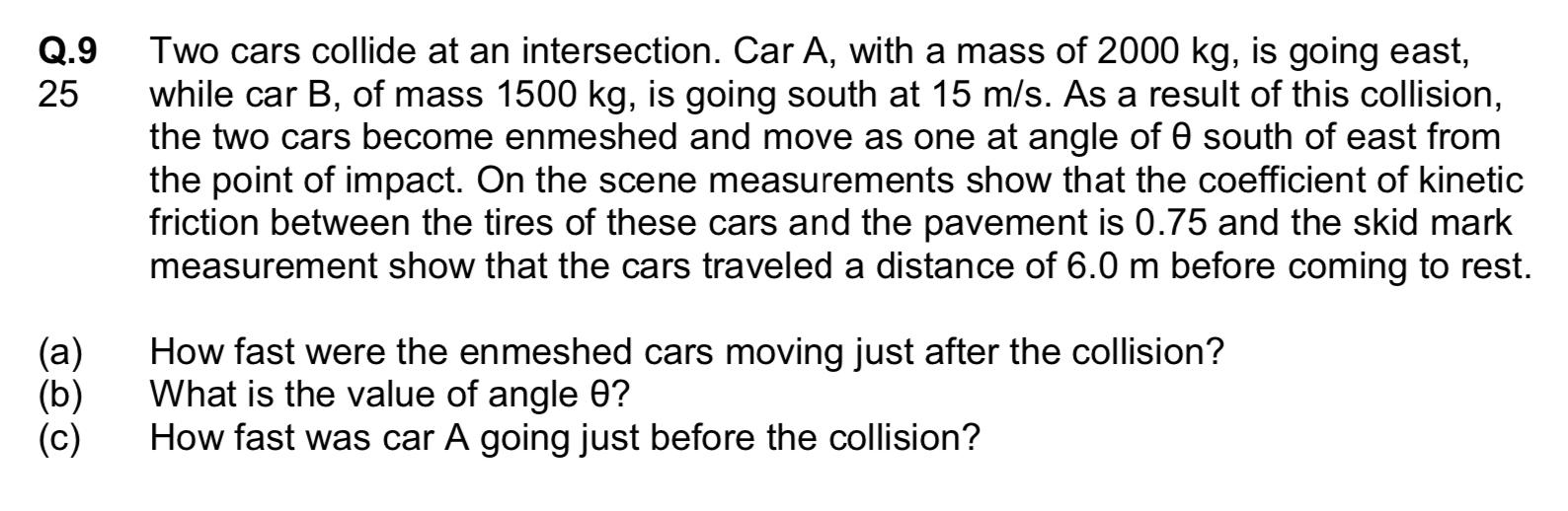 Solved Q Two Cars Collide At An Intersection Car A Chegg