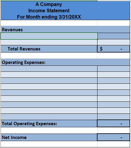 Solved A Company Income Statement For Month Ending Xx Chegg