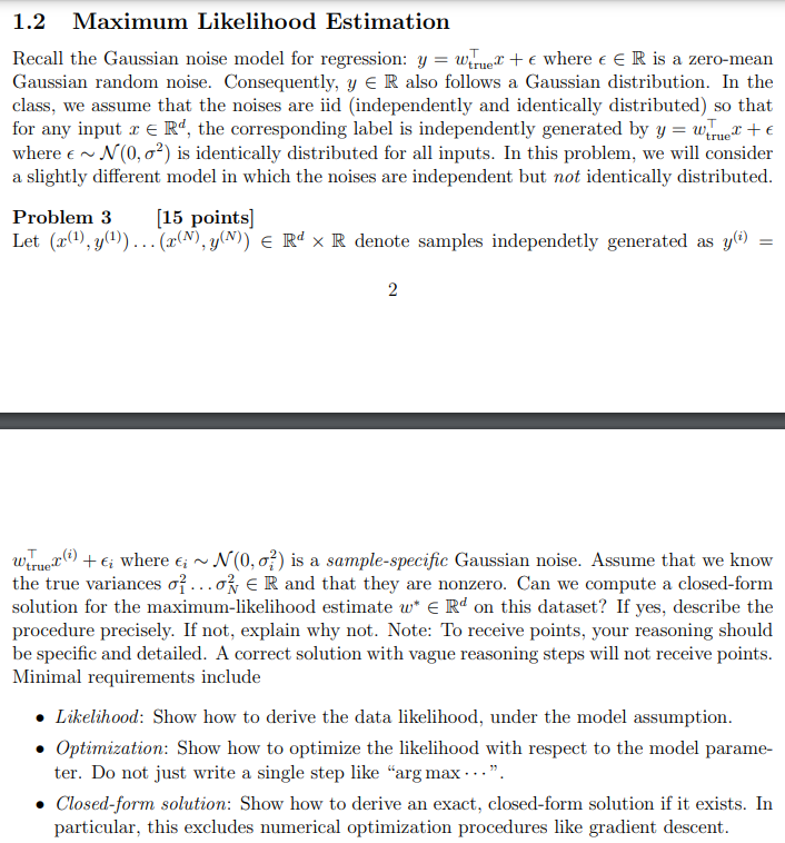 Solved 1 2 Maximum Likelihood Estimation Recall The Gaussian Chegg