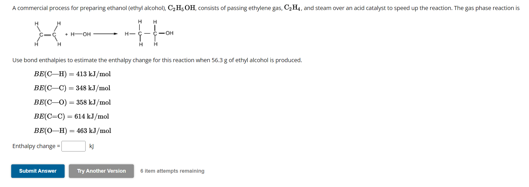 Solved Use Bond Enthalpies To Estimate The Enthalpy Change Chegg