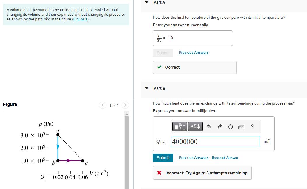 Solved A Volume Of Air Assumed To Be An Ideal Gas Is First Chegg