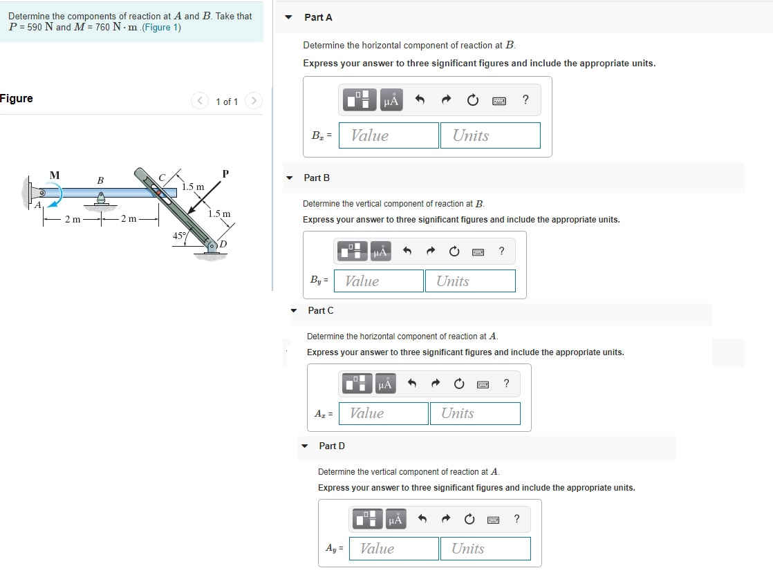 Solved Determine The Components Of Reaction At A And B Take Chegg