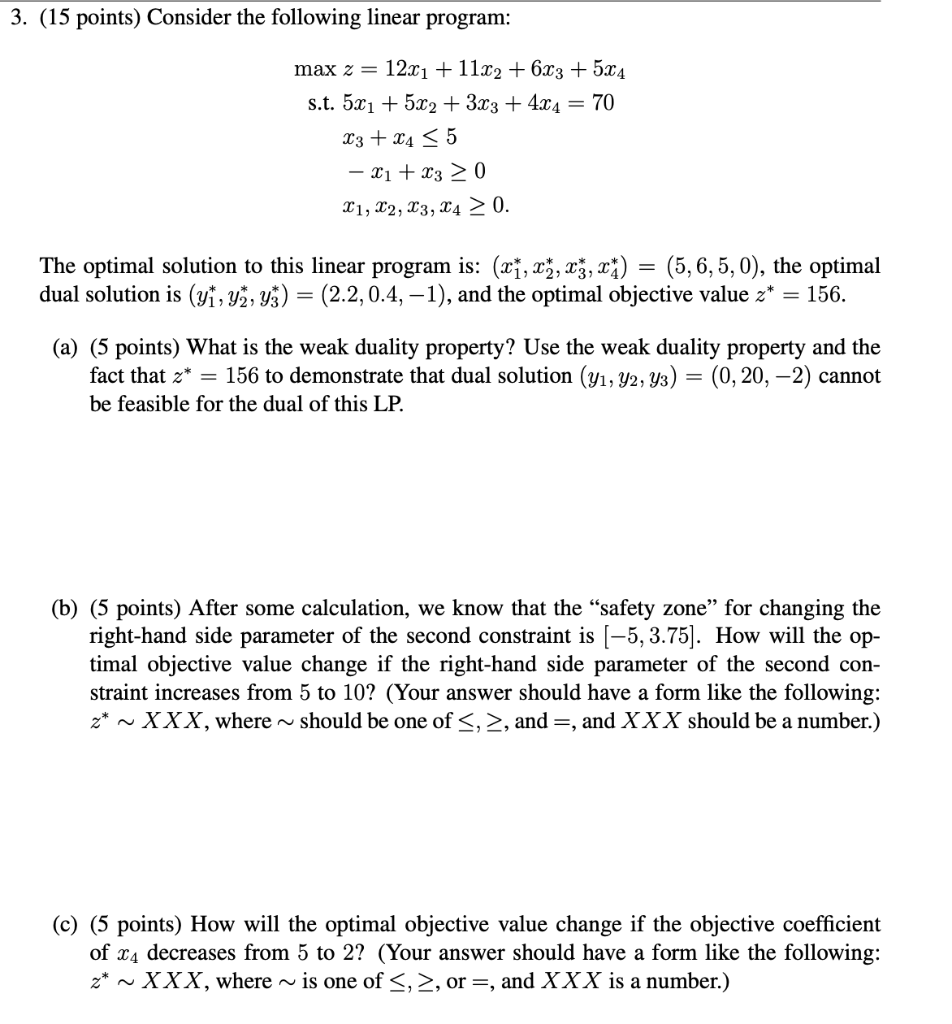 Points Consider The Following Linear Program Chegg